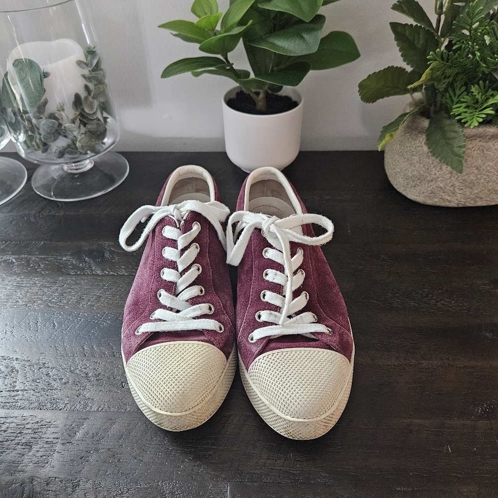 Prada Burgundy and White Sneakers